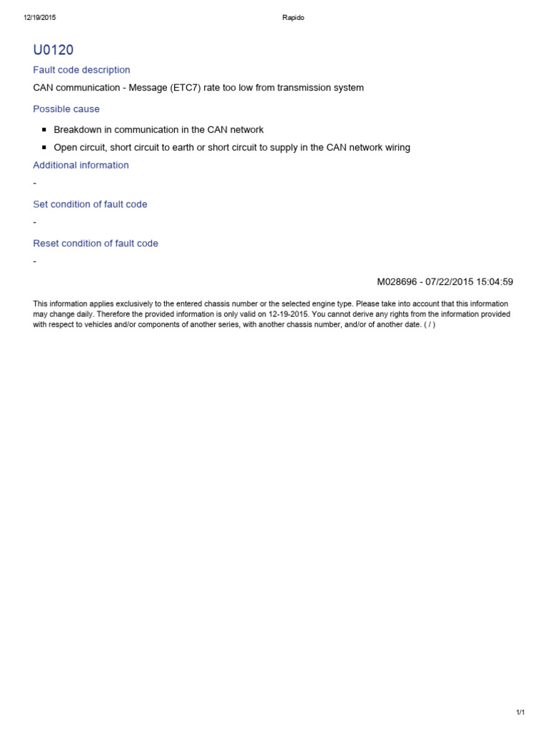 U0120 CAN Communication Fault Details | PDF | Technology & Engineering