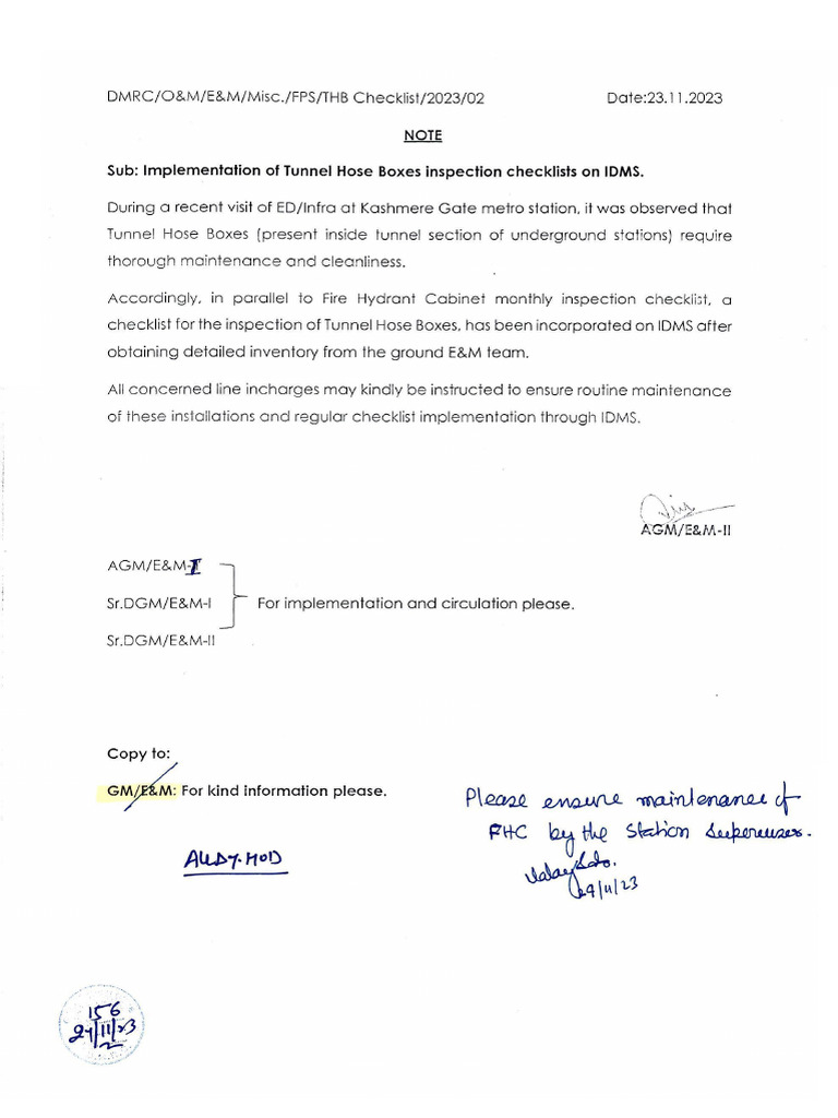 Implementation of Tunnel Hose Boxes Inspection Checklists On IDMS PDF