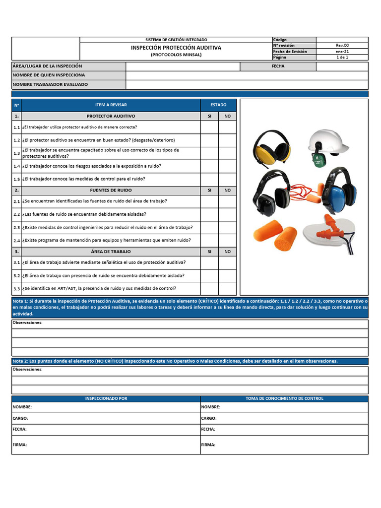 Check List Protección Auditiva (Minsal) | PDF