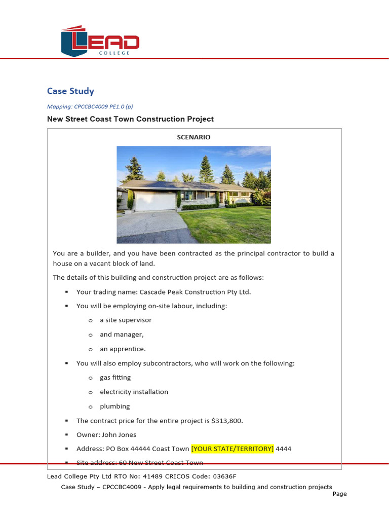 CPCCBC4009 Construction Project Case Study | PDF | Business | Economies
