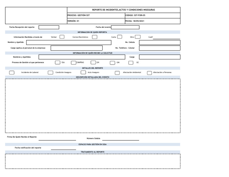 Reporte de Incidentes y Condiciones SST | PDF
