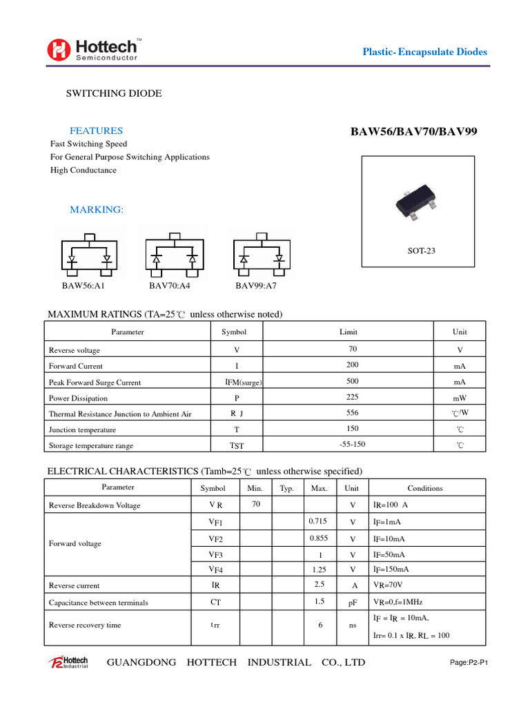 Diodo Sot23 BAW-V A1 A4 A7 | PDF | Diode | Electric Power