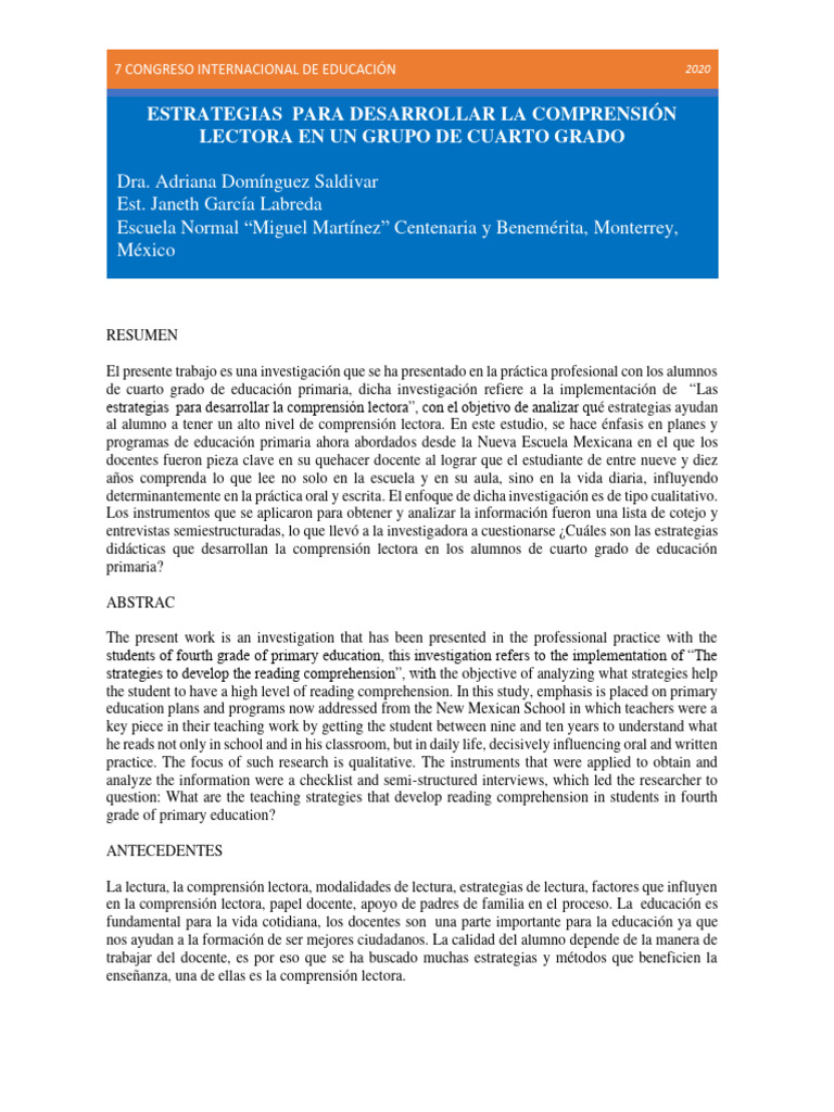 Estrategias Para Desarrollar La Comprension Lectora Pdf Plan De
