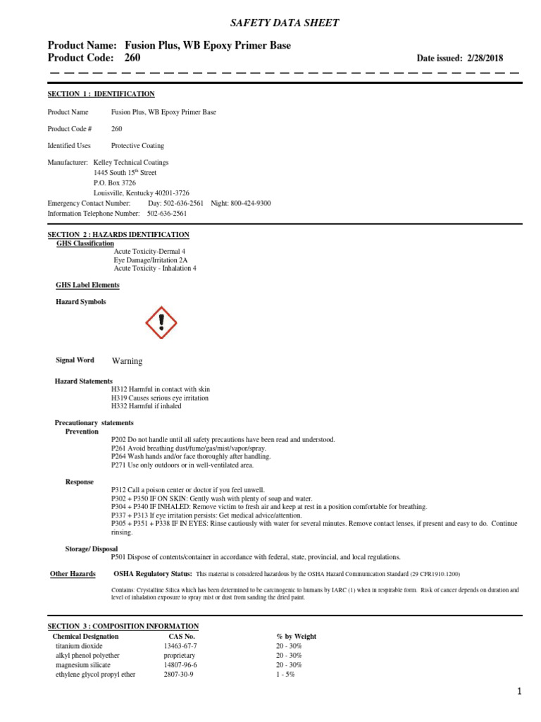 SDS Kelley 260 Fusion Plus Epoxy Primer Base PDF Personal