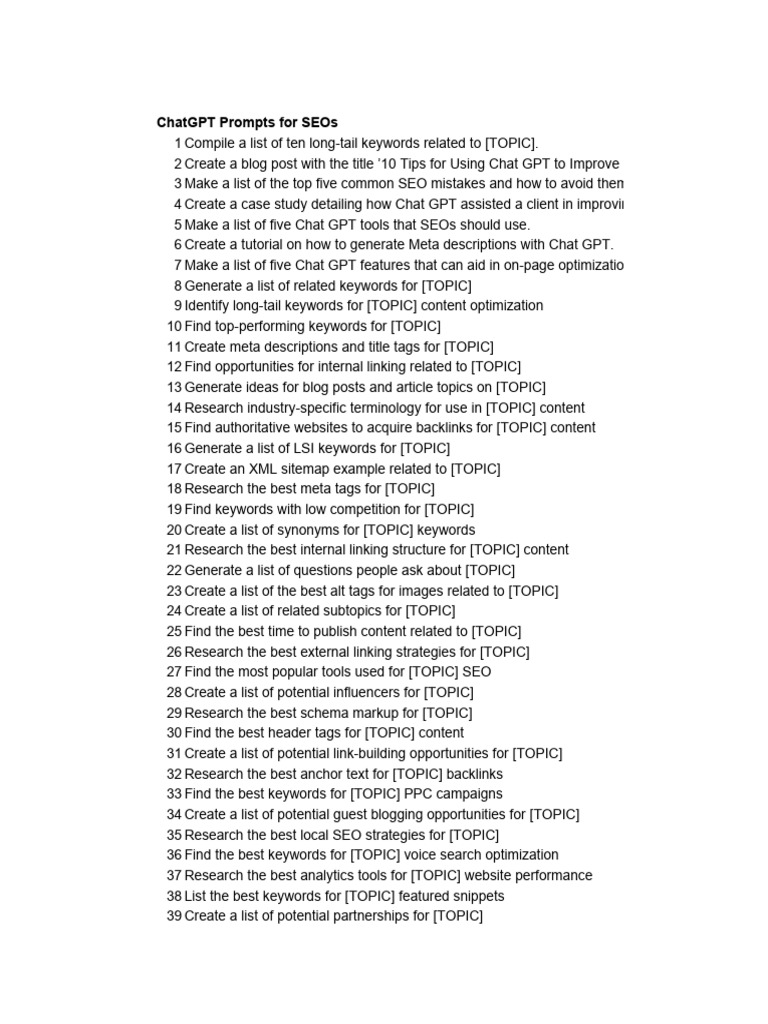 ChatGPT SEO Prompts for Optimization | PDF | World Wide Web | Internet ...