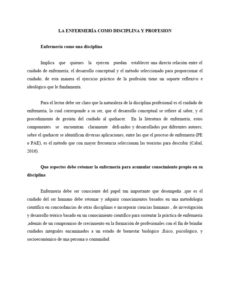 La Enfermeria Como Disciplina y Profesion | PDF | Enfermería | Medicina