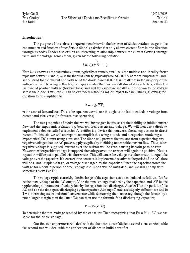 Lab 9 The Effects of Diodes and Rectifiers in Circuits PDF