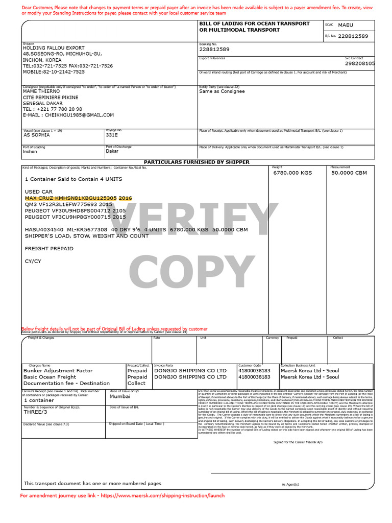 Bill of Lading for Ocean Transport | PDF | Bill Of Lading | Cargo