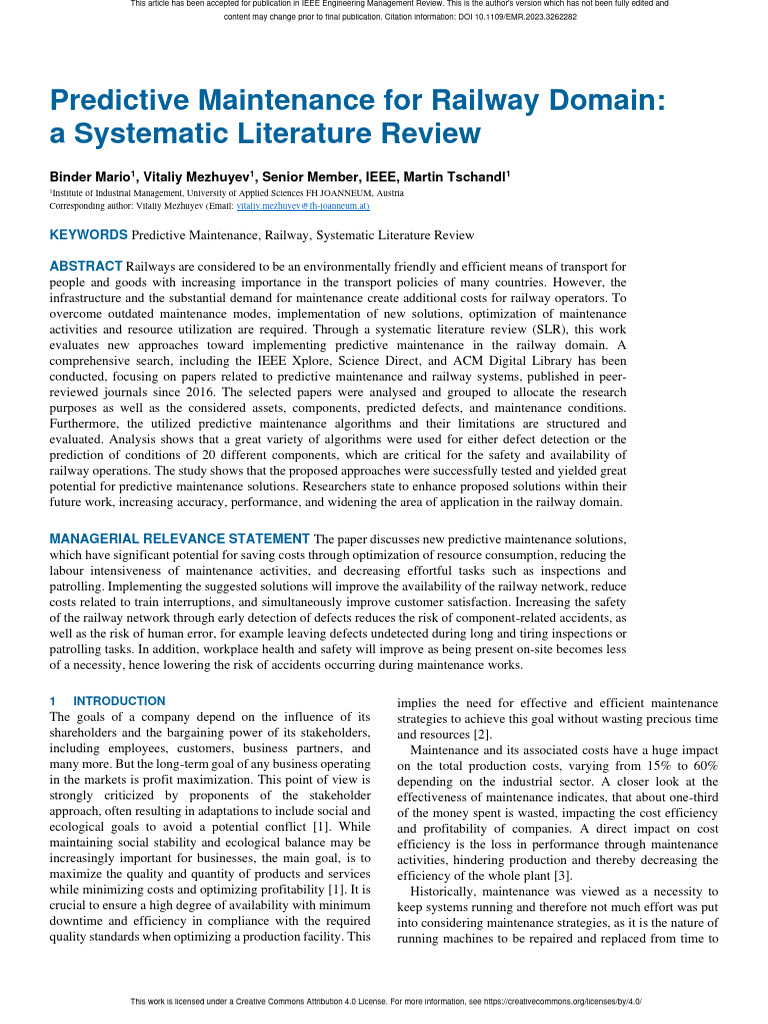 Predictive Maintenance For Railway Domain - A Systematic Literature ...