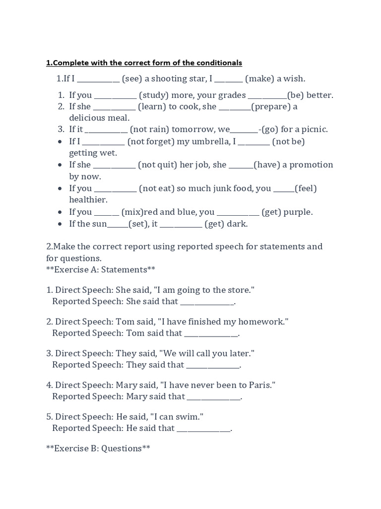 Complete With The Correct Form of The Conditionals | PDF