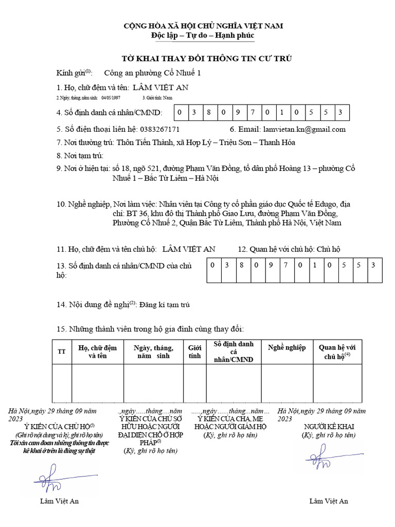 CT01 T Khai Thay Đ I Thông Tin Cư Tru | PDF