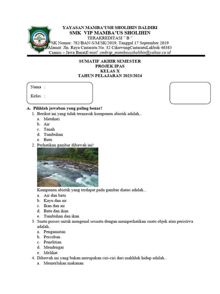 Soal Pas Projek Ipas X | PDF | Griya & Taman | Sains & Matematika