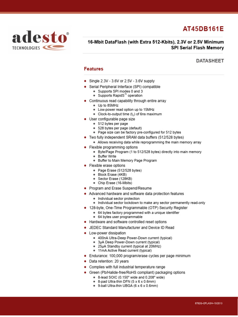 45DB161E-Adesto Flash Memory | PDF | Bit | Flash Memory