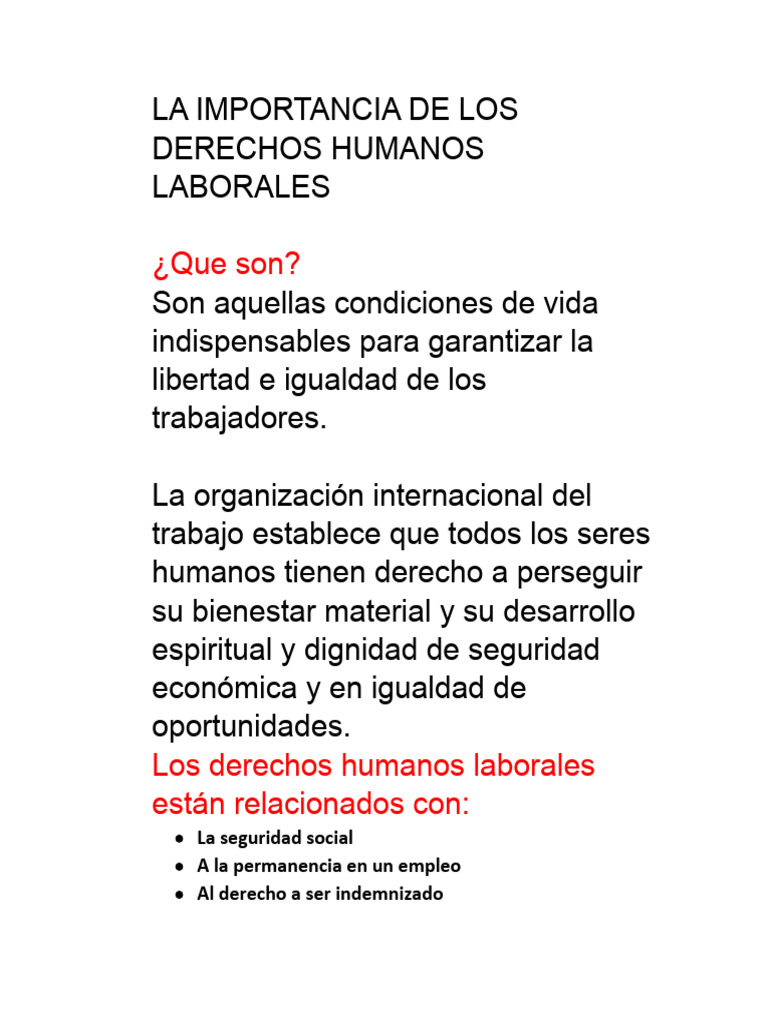La Importancia de Los Derechos Humanos Laborales | PDF