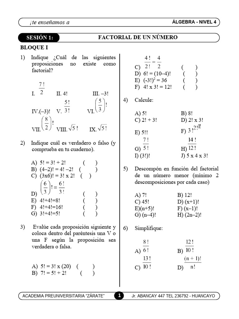 Ejercicios de Factoriales y Combinatoria | PDF