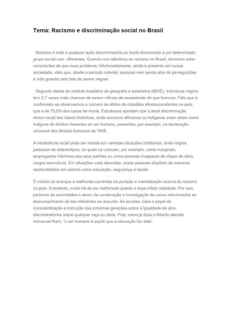 Racismo e Discriminação no Brasil | PDF | Política