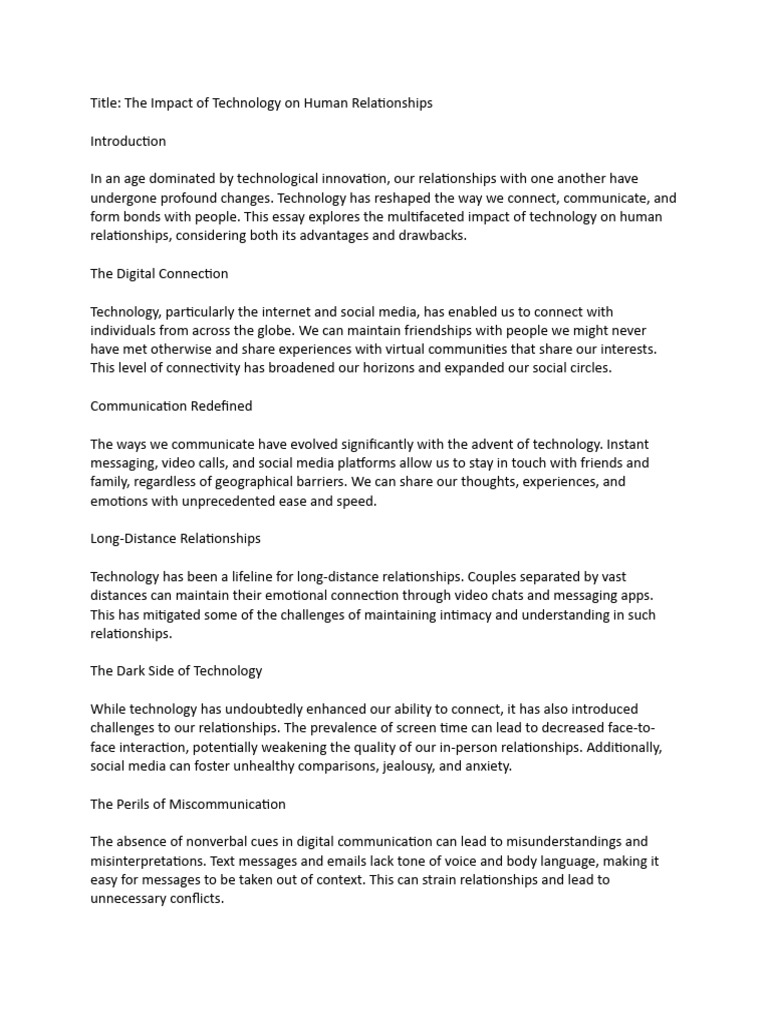 Technology's Impact on Human Relationships | PDF | Social Media ...