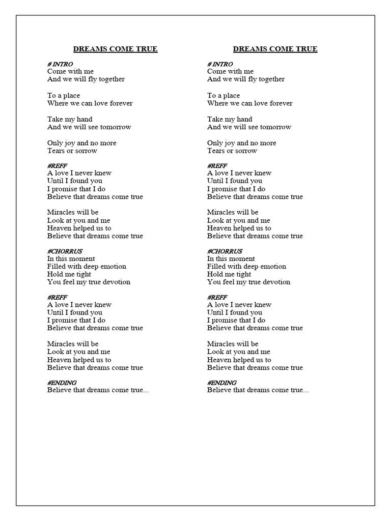 dreams come true black dresses lyrics Dreams Come True Lyrics Analysis