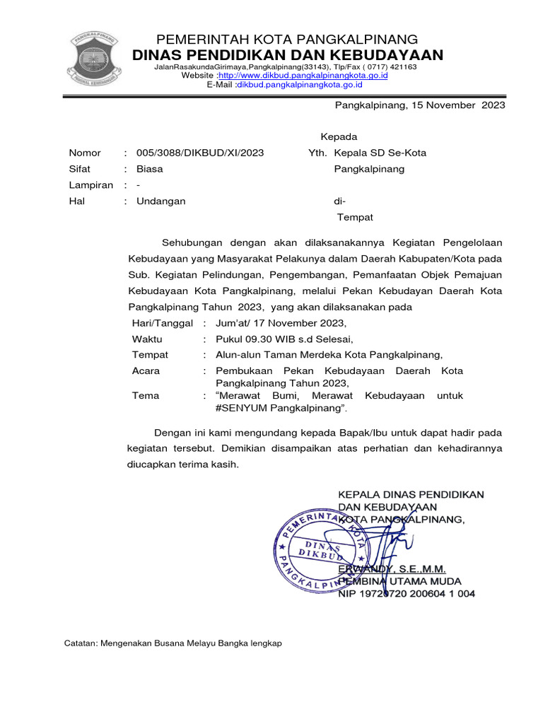 Surat Undangan Kepala SD | PDF
