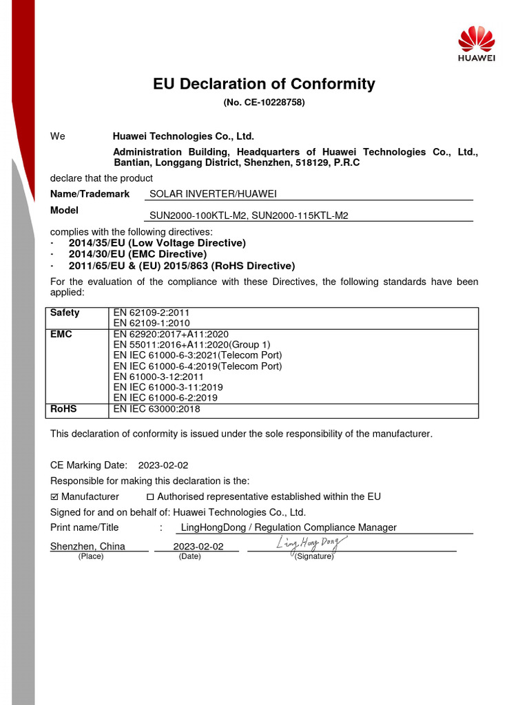 Huawei SUN2000-100KTL-M2 Compliance | PDF