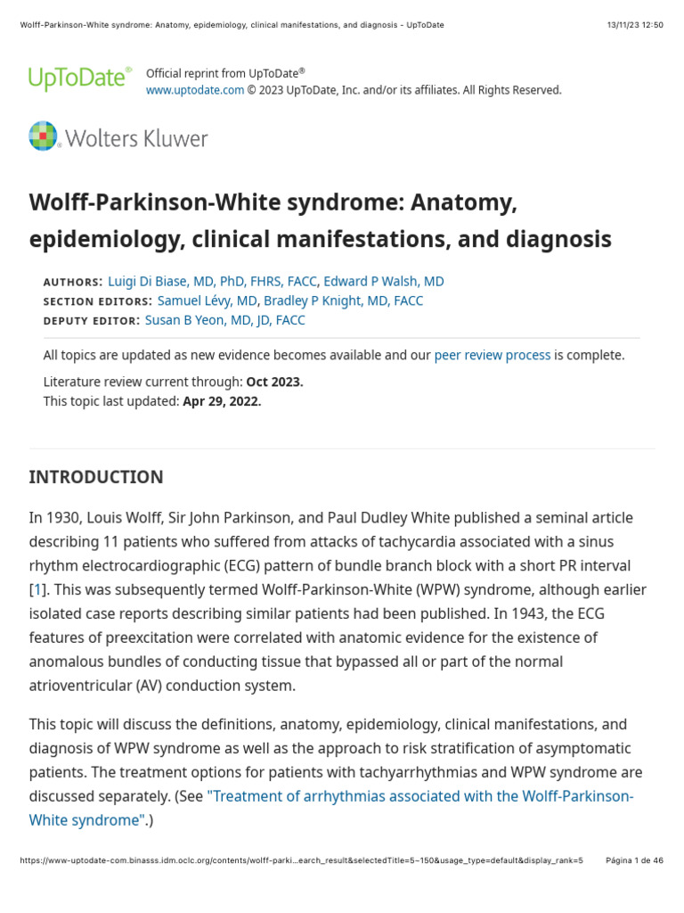 WolffParkinsonWhite Syndrome Anatomy, Epidemiology, Clinical