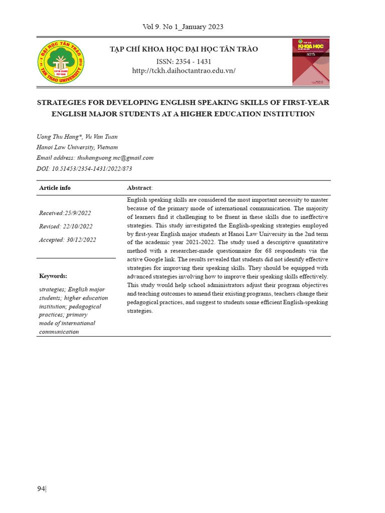 Strategies For Developing English Speaking Skills of First-Year English ...