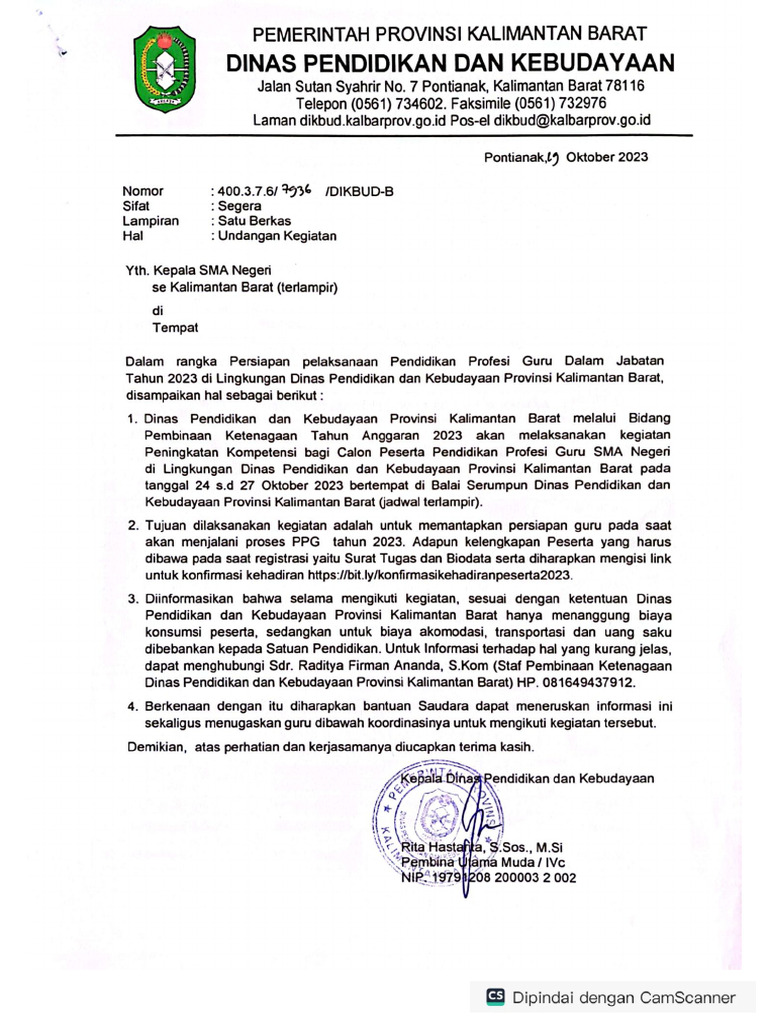 Undangan Keg Peningkatan Komp Guru Calon PPG Dalam Jabatan Jenjang Sma 