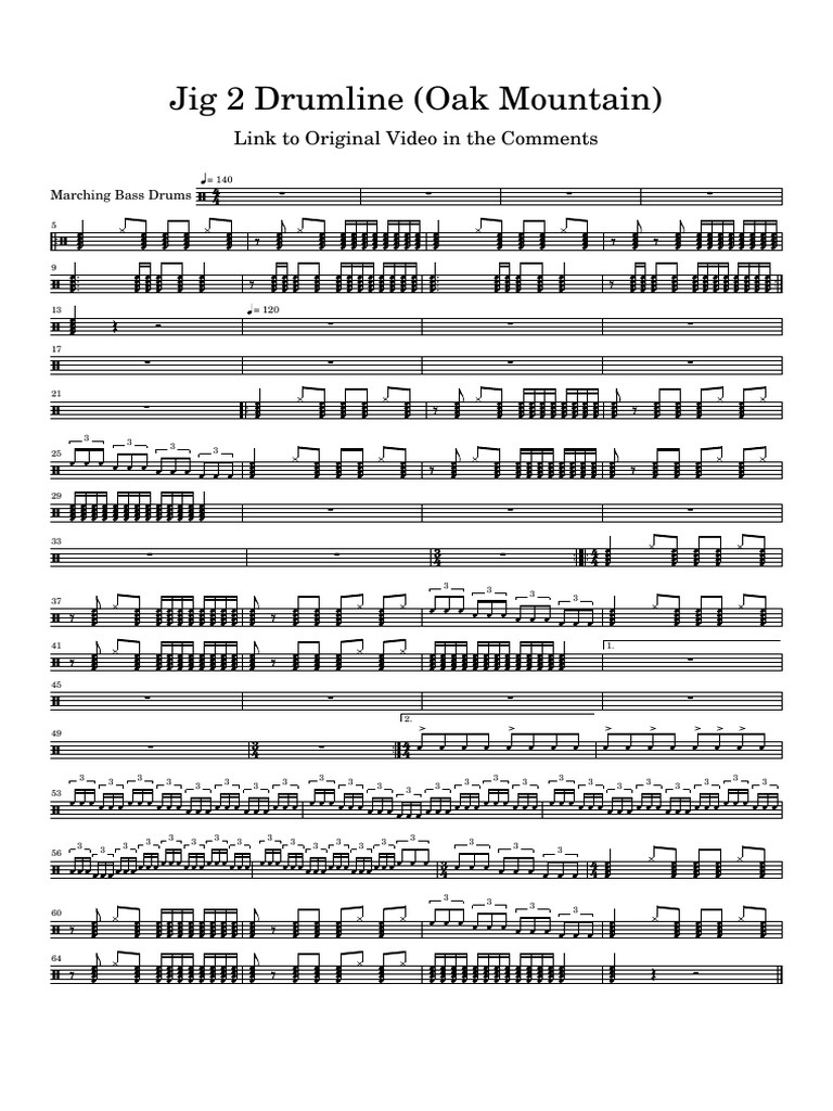 Jig 2 Drumline (Oak Mountain) Marching Bass Drums PDF