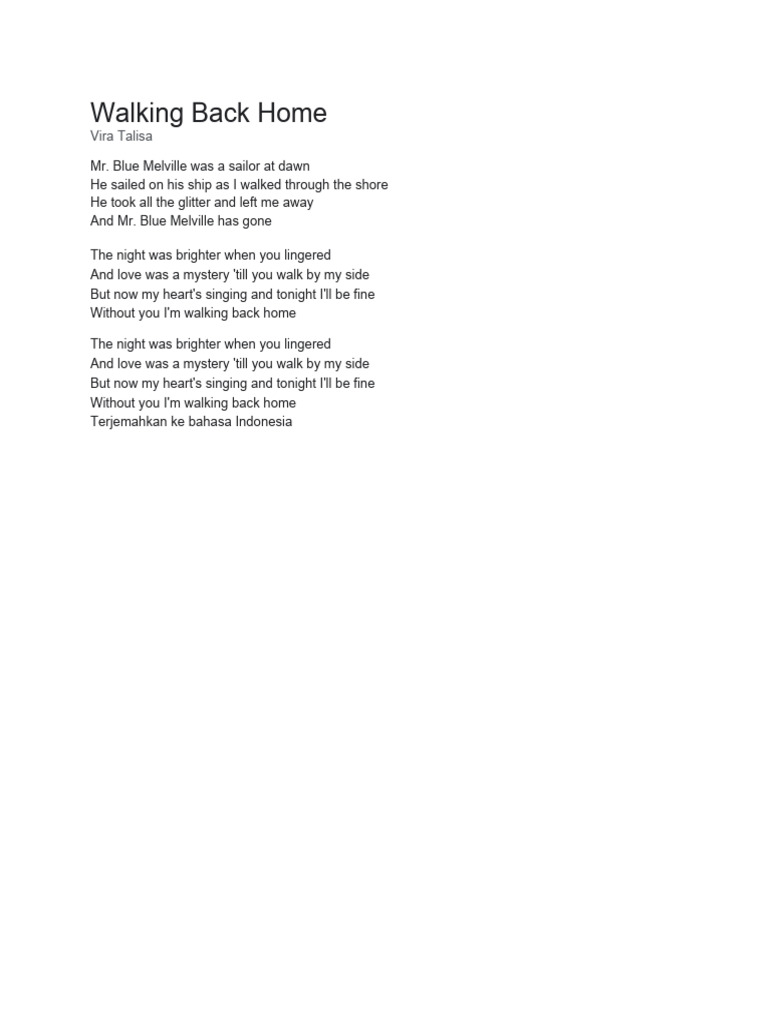 Walking Back Home Tagalog Lyrics