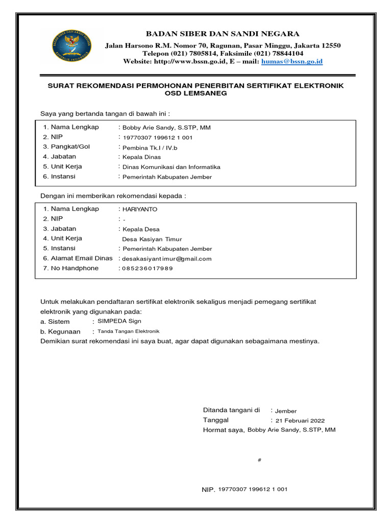Surat Rekomendasi - Kepala Desa | PDF