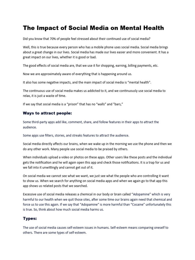 Social Media's Impact on Mental Health | PDF | Social Media | Popular ...