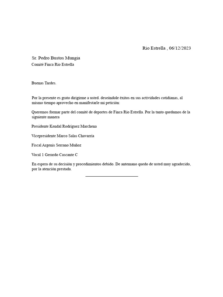 Rio Estrella, 06/12/2023 Sr. Pedro Bustos Mungia PDF