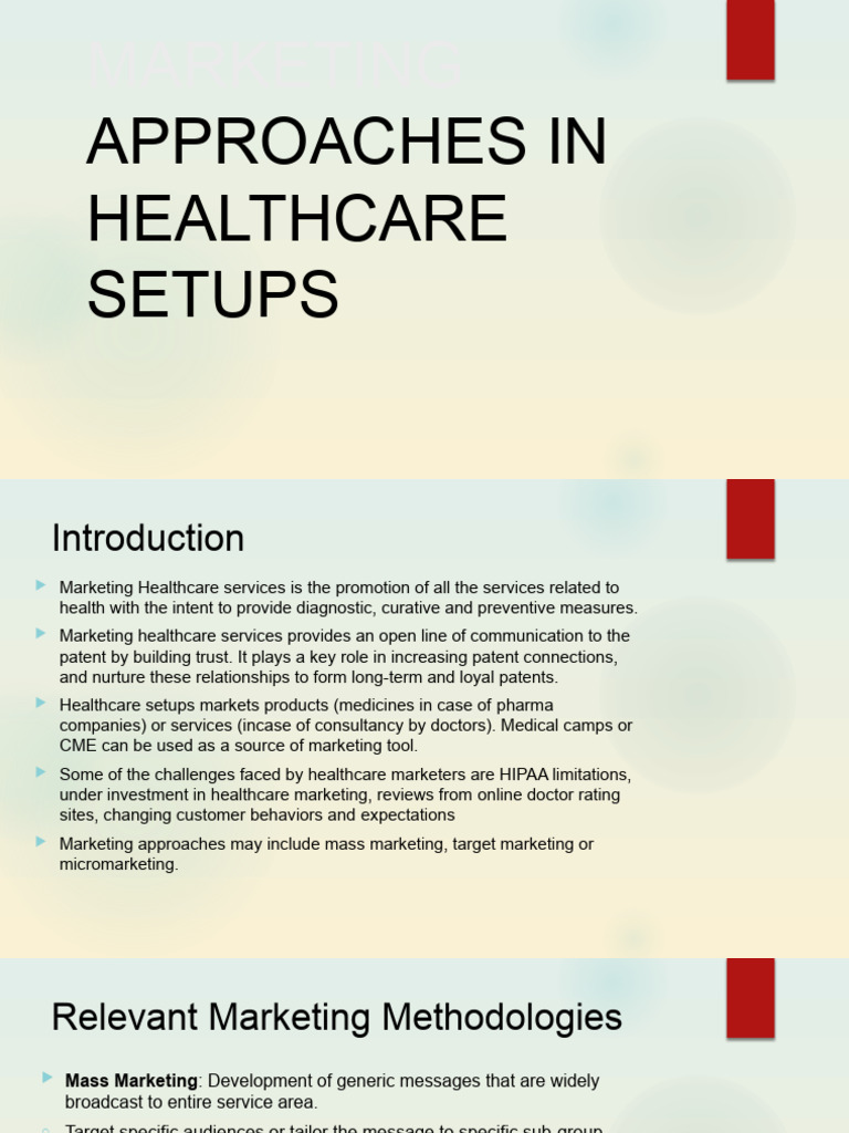 Marketing Approaches in Healthcare Setups | PDF