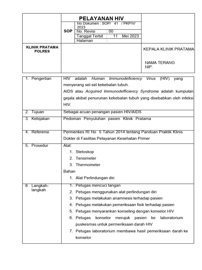 Sop Pelayanan Hiv | PDF