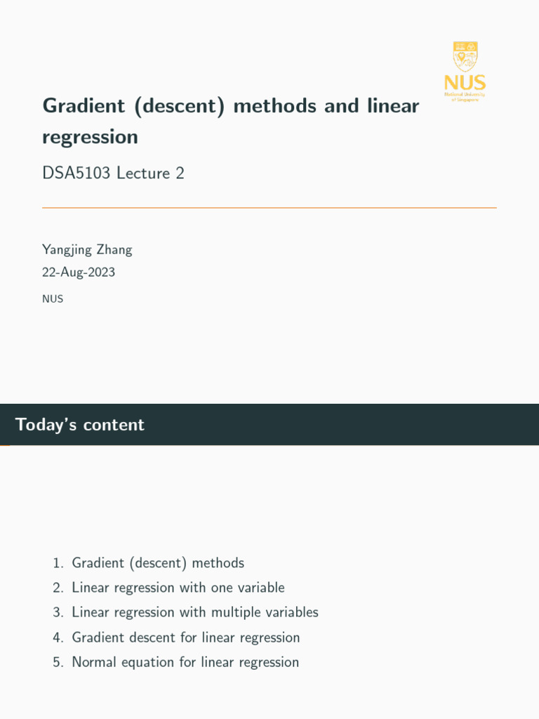 Lecture2 Gradient Descent Linear Regression | PDF