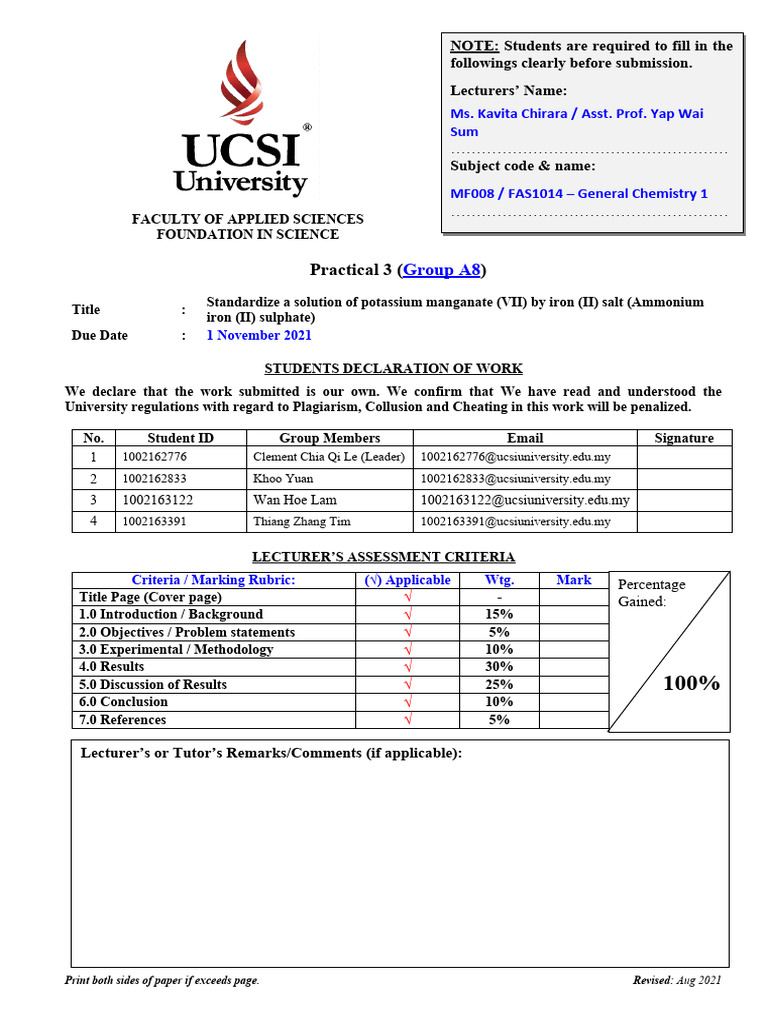 Practical 3 Pdf Chemical Reactions Titration