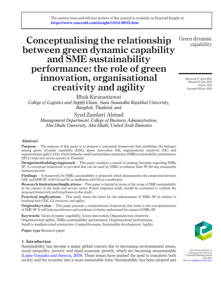 Green Dynamic Capabilities in SMEs | PDF | Sustainability | Small And ...