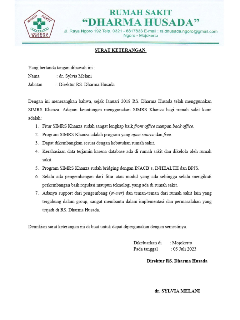 Surat Keterangan Simrs Khanza Pdf