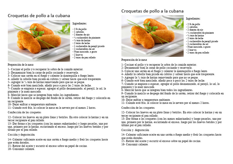 Croquetas de Pollo a La Cubana PDF Panes Fritura