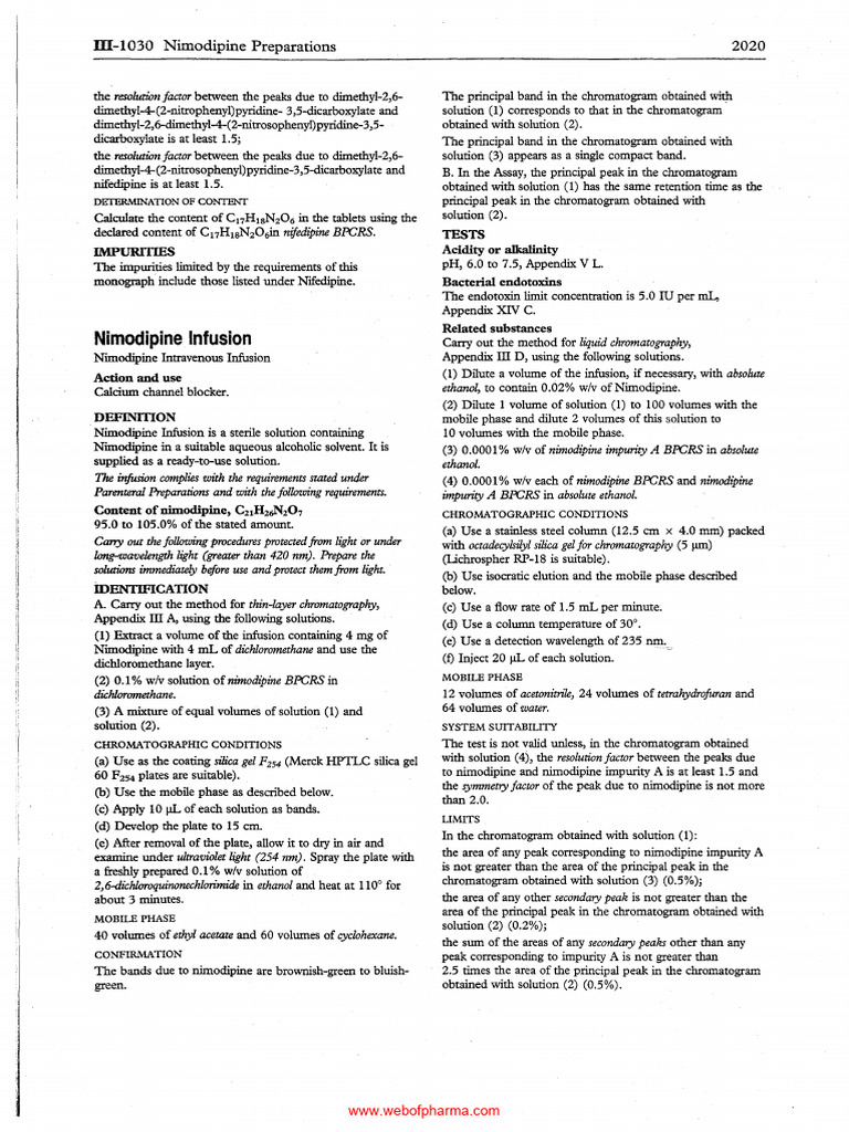Nimodipine IV BP | PDF | Chromatography | High Performance Liquid ...