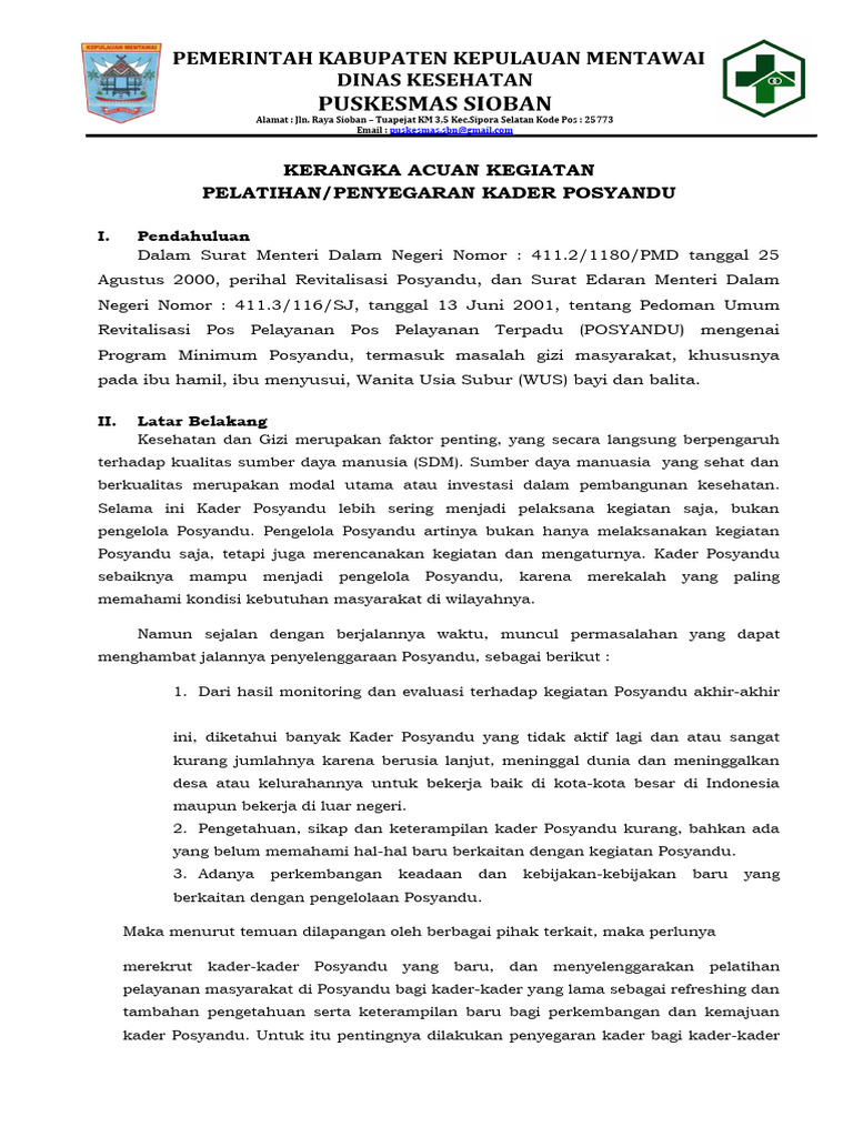 Kak Pelatihan Kader Posyandu Pdf