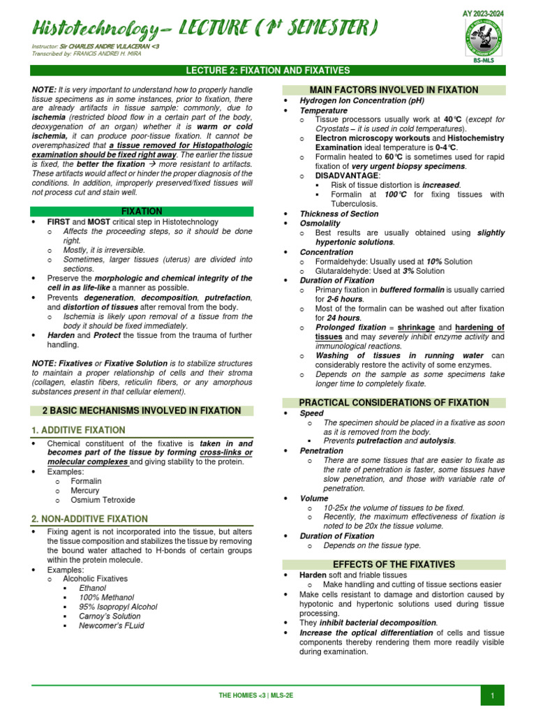 SF2 Fixation and Fixatives PDF Schools Educational Institutions