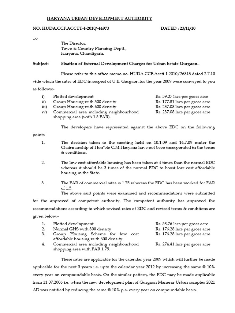 Revised EDC Rates for Gurgaon Urban Estate | PDF