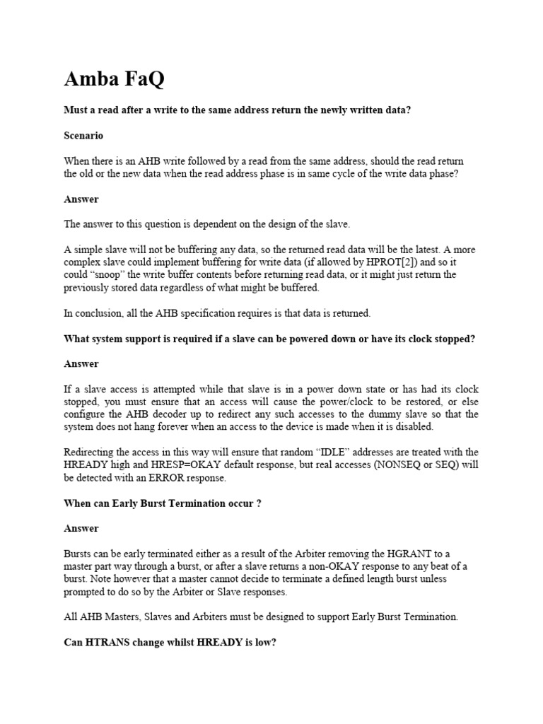 AHB Protocol FAQs and Guidelines | PDF | Input/Output | Computer ...
