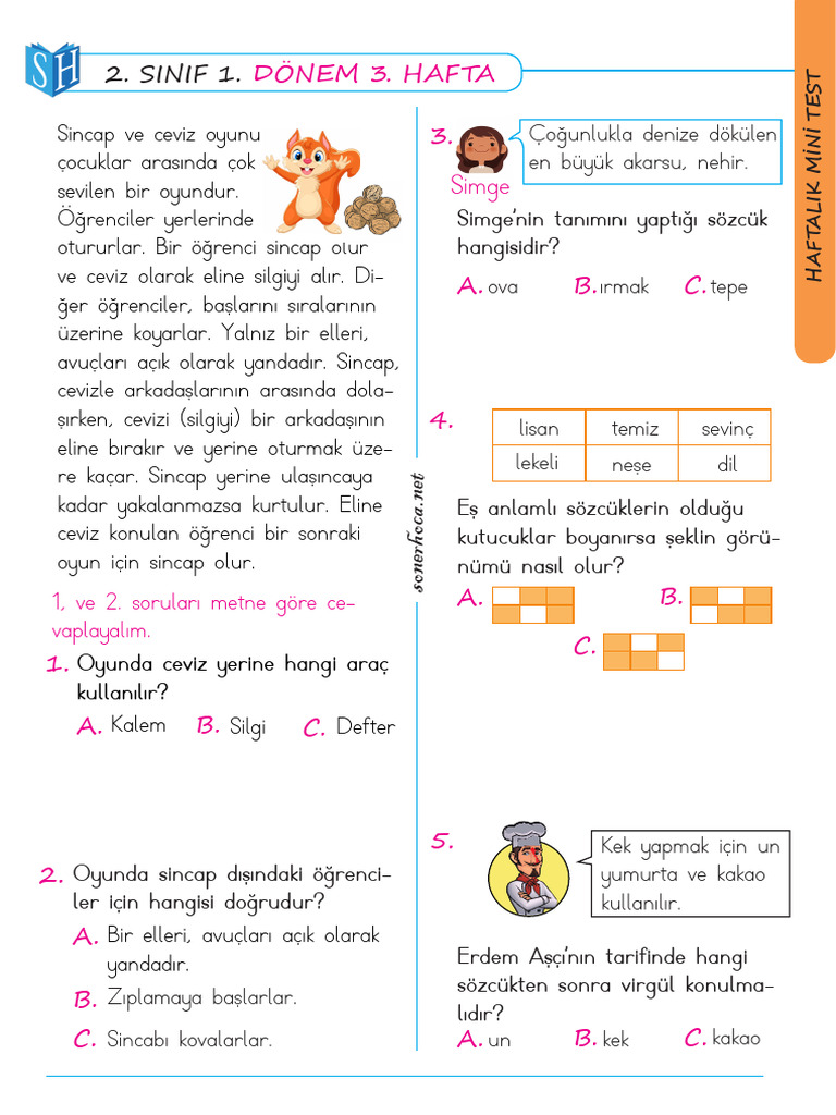 Sinif Mini Test 1 Donem 3 Hafta 1 Pdf