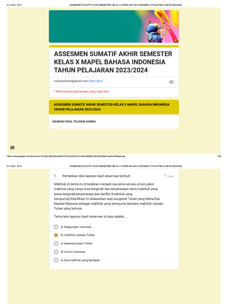  ASSESMEN SUMATIF AKHIR SEMESTER KELAS X MAPEL BAHASA INDONESIA TAHUN Motiv 
