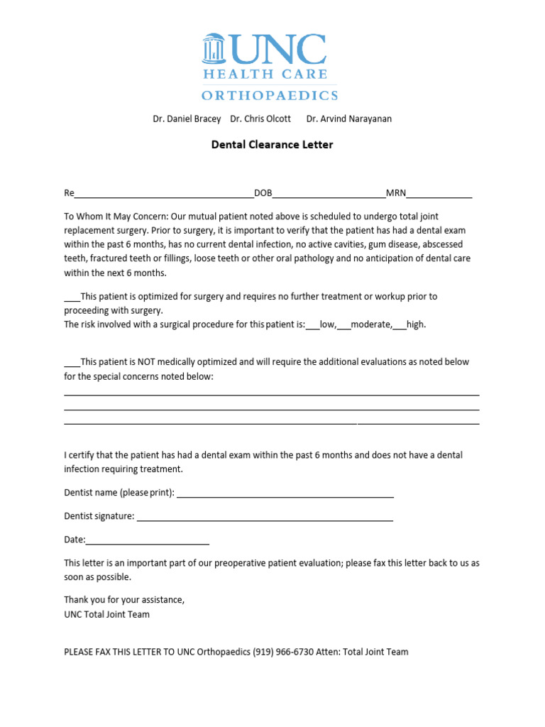 dental clearance letter | pdf | science & mathematics