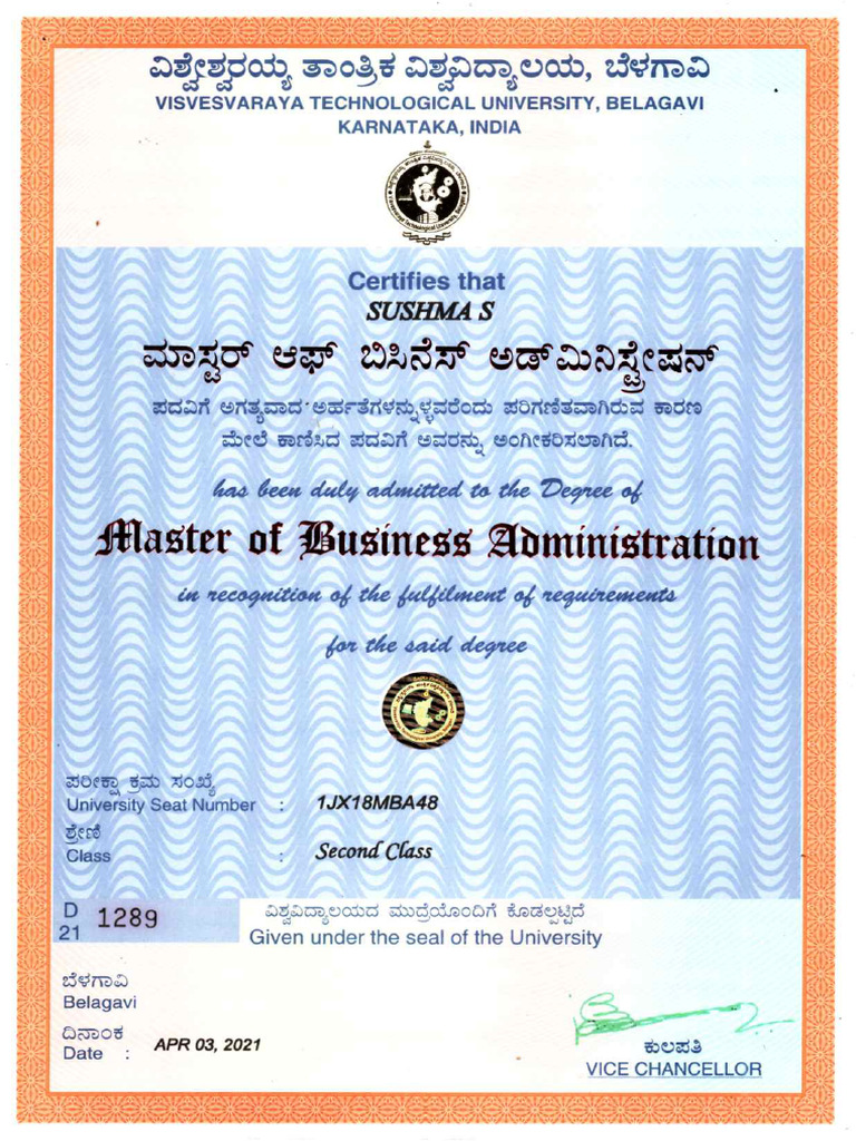 Mba Certificate PDF