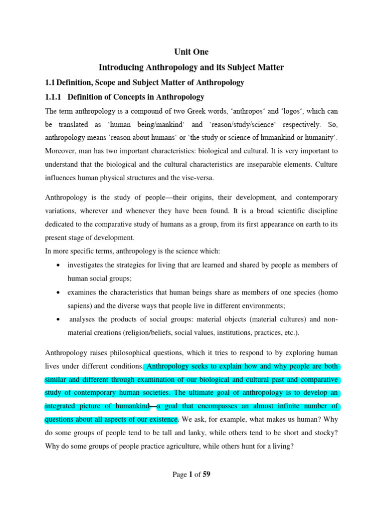 Anthropology Handout 1 Copy PDF Anthropology Family