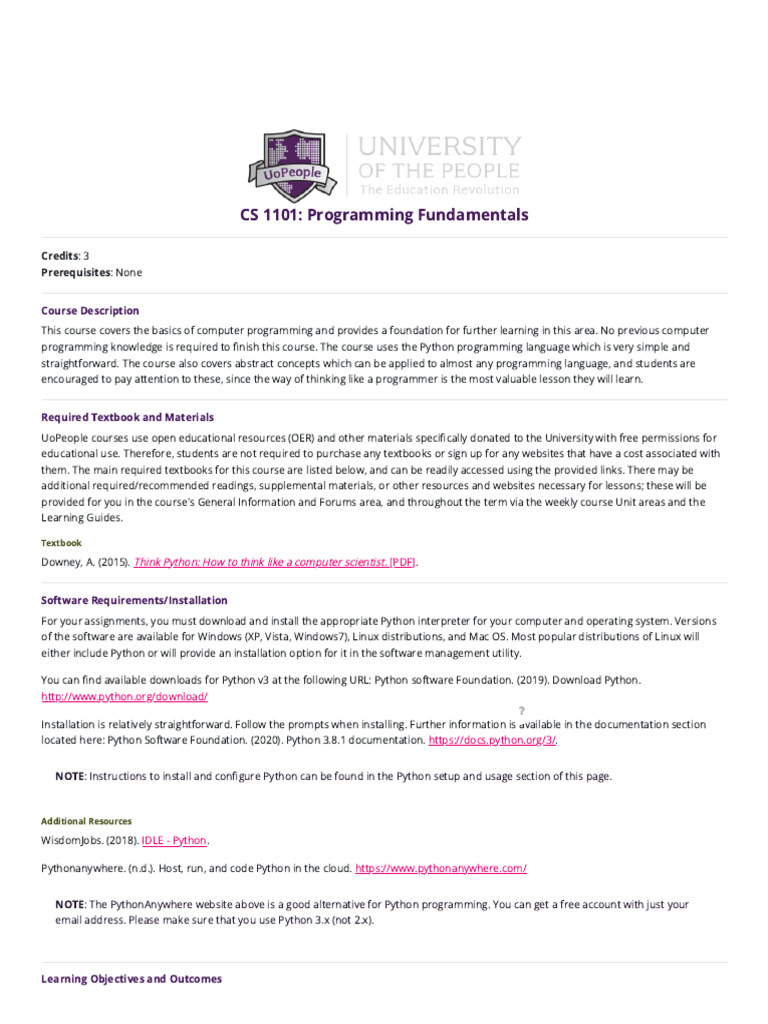 CS 1101-01 - AY2024-T2 - Syllabus - Home | PDF